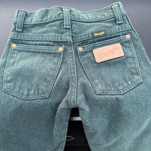 Vintage Wrangler Jeans Kids 8 Slim Green-Black Denim Western USA RARE